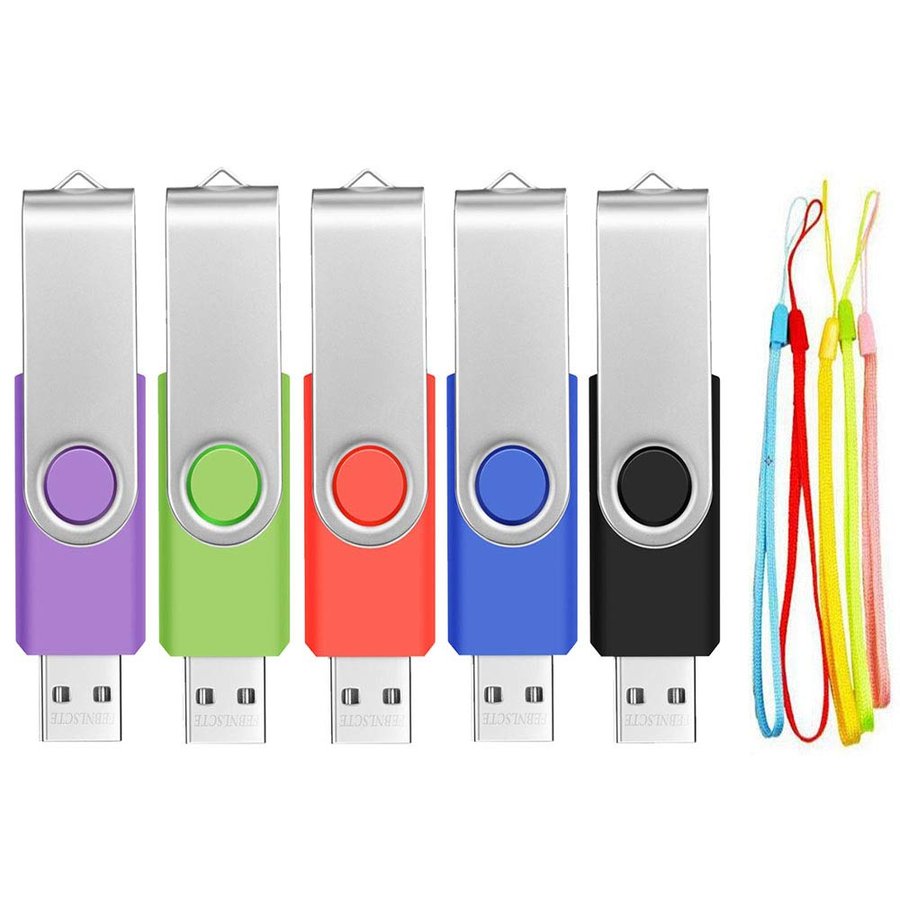 Pen Drive 2GB Pennetta USB 5 Pezzi Pendrives - Portatile Chiavetta USB 2.0 2 GB Chiavi e Comoda Perno - FEBNISCTE Colarata Penna USB 2 Giga Chiavette Flash Girevole Pennina con Corda