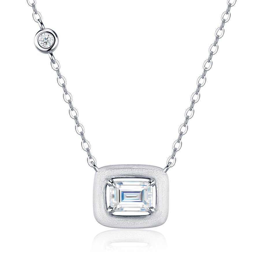 925 Sterling Silver Emerald Cut Moissanite Necklace For Women  D Color VVS1 Clarity Frosted Square Pendant With GRA Certificate, 2.9g Platinum Plated Minimalist Jewelry, Luxury Gift Box Set For Birth
