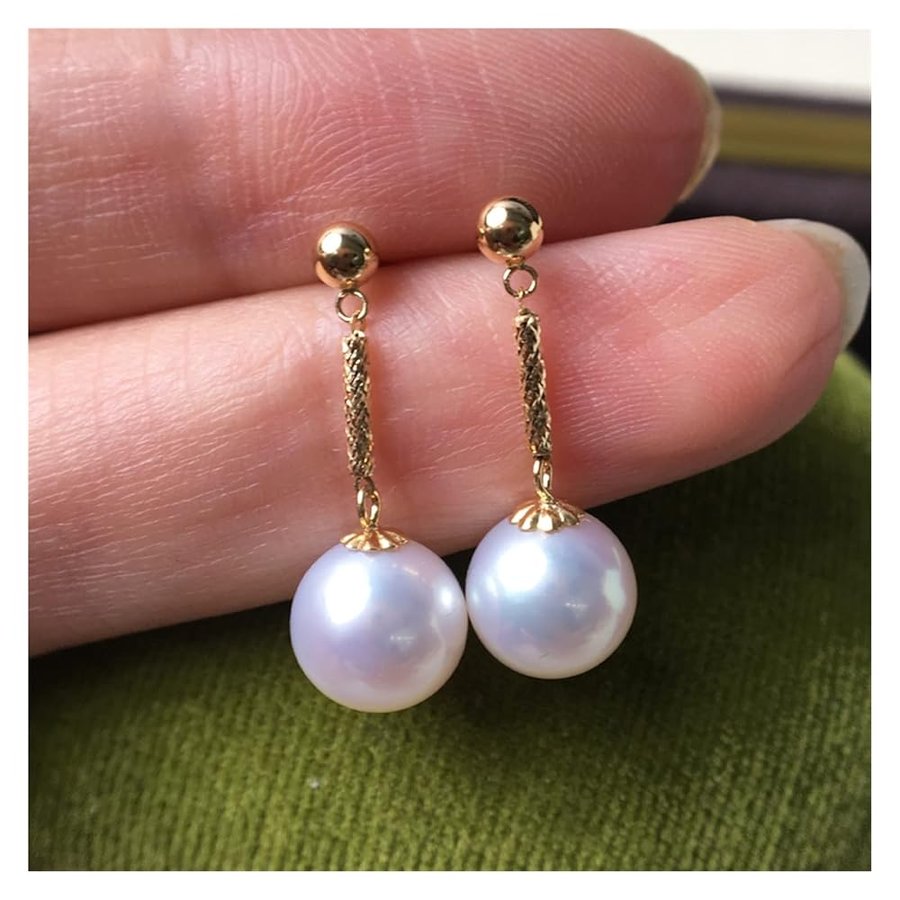 Orecchini Piccoli Donna Orecchini di Perle Akoya Bianche Rotonde perfette for Le Donne, Veri Orecchini di Perle in Oro Giallo 18 carati