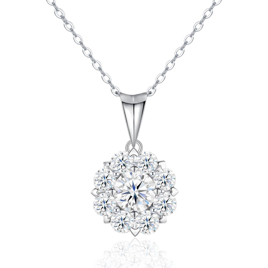 S925 Sterling Silver 1ct D Color VVS1 Moissanite Halo Necklace 40cm Platinum Plated GRA Certified Gift Box