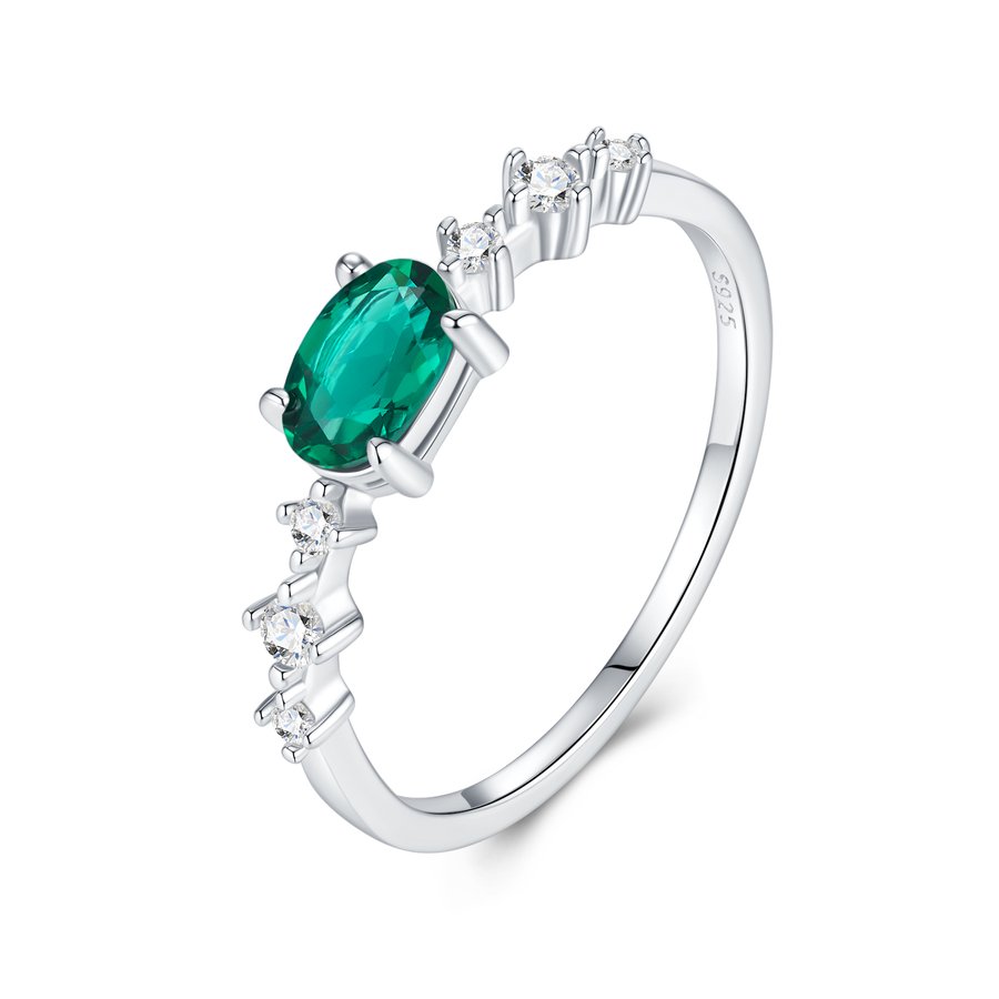 1.2g S925 Silver Platinum Plated Ring  Octagon Cut Lab Grown Emerald Band Dainty Minimalist Promise Ring For Women Jewelry Gift Box Set
