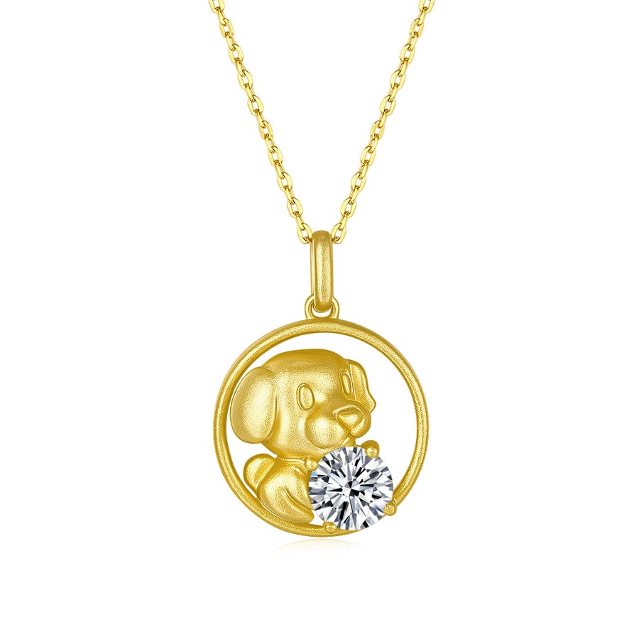 S925 Sterling Silver Gold Plated 1ct Moissanite Chinese Zodiac Pendant Necklace 5.2g Benmingnian Gift GRA Certified Gift Box