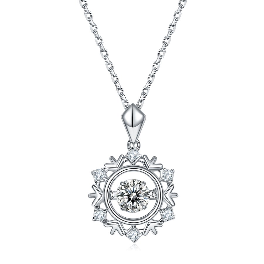 S925 Sterling Silver 0.5ct D Color VVS1 Moissanite Snowflake Necklace 45cm Platinum Plated GRA Certified Gift Box
