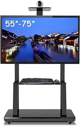Supporto TV Portatile Supporto TV con rotelle Altezza Regolabile, Carrello Mobile Portatile per carichi Pesanti per TV OLED al Plasma/LCD/LED da 55-75 Pollici, Nero, Portata 105 kg Supporto da Tavolo