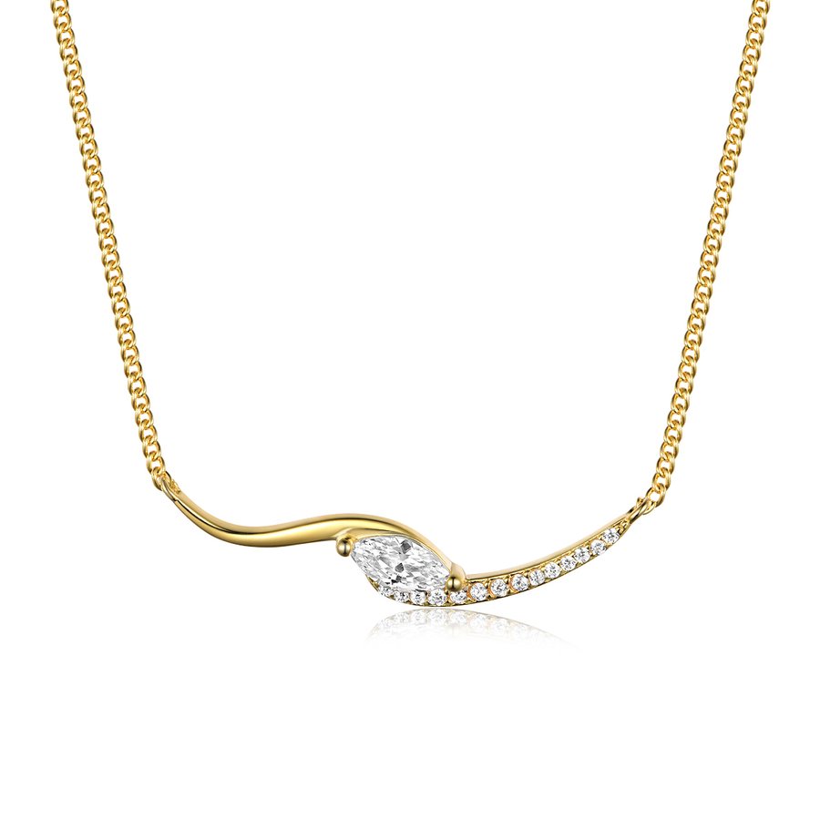 S925 Silver Gold Plated Marquise Moissanite Curved Necklace 45cm D Color VVS1 Single Side Pave Gift Box