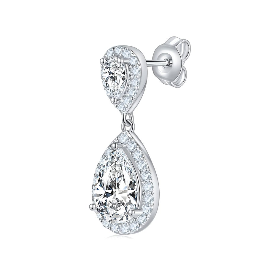 S925 Sterling Silver Platinum Plated Pear Cut Moissanite Dangle Earrings  6x9mm Teardrop Halo Drop Earrings With GRA Certificate Jewelry Gift Box Set