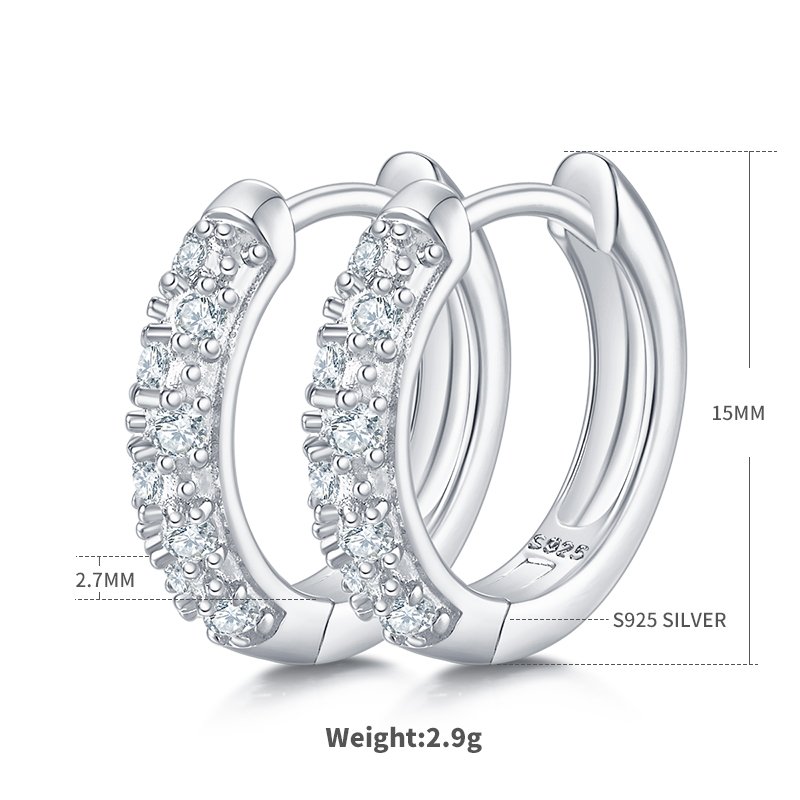 2.9g S925 Sterling Silver 15mm Moissanite Hoop Earrings  16 Stone Pave Huggie Hoops With GRA Certificate, Platinum Plated Jewelry Gift Box Set For Women
