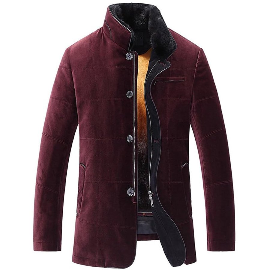 Cappotto in pelliccia di visone da uomo Il guscio in velluto di seta importato è liscio e traspirante Migliora il cappotto in peluche premium TJ25 (L, colletto alla coreana rosso)