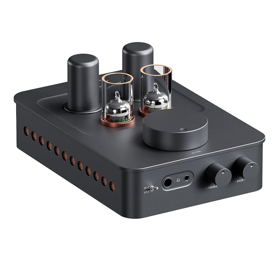Fosi Audio GR70 Preamplificatore Cuffie a Valvole, Autentica Amplificazione a Valvole con Vuoto, Mini Preamplificatore HiFi per l'audio Domestico, Jack 3,5/6,35 mm, Supporto di 16-300 ohm di Impedenza