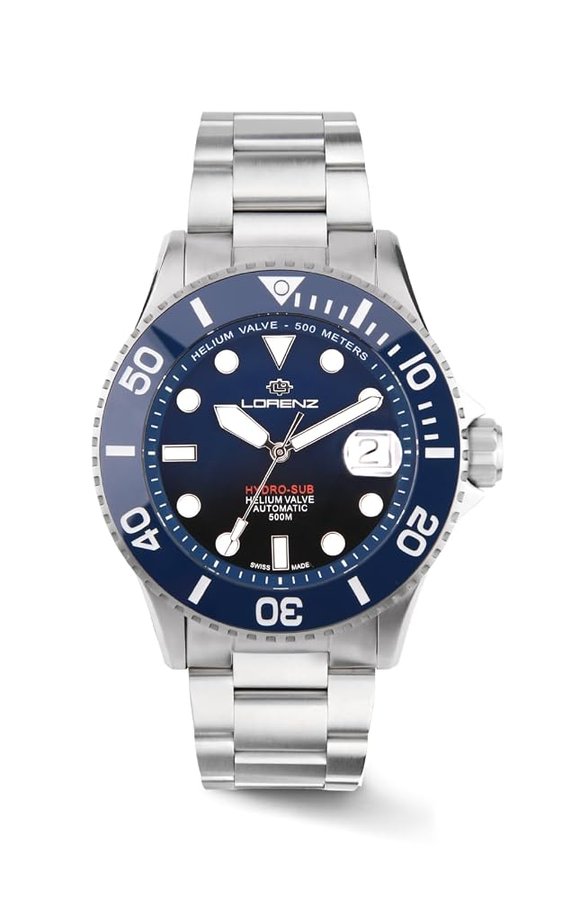 Hydro-Sub 090011BB Orologio da uomo automatico svizzero con cinturino in acciaio inossidabile e 500 metri subacqueo professionale, confezione regalo con cinturino omaggio