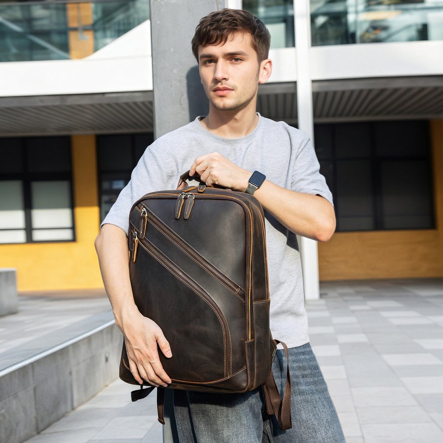 Foreign Trade Best-Selling Crazy Horse Leather Men's Backpack