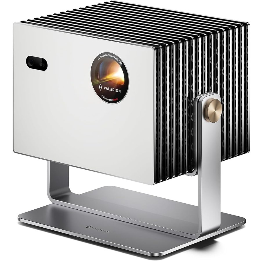 Proiettore 4K Triple Laser Valerion StreamMaster Plus2, 4 ms bassa latenza gaming，HDR10+, Dolby Vision & Atmos, IMAX Enhanced, Google TV, assistente vocale, con supporto girevole da tavolo