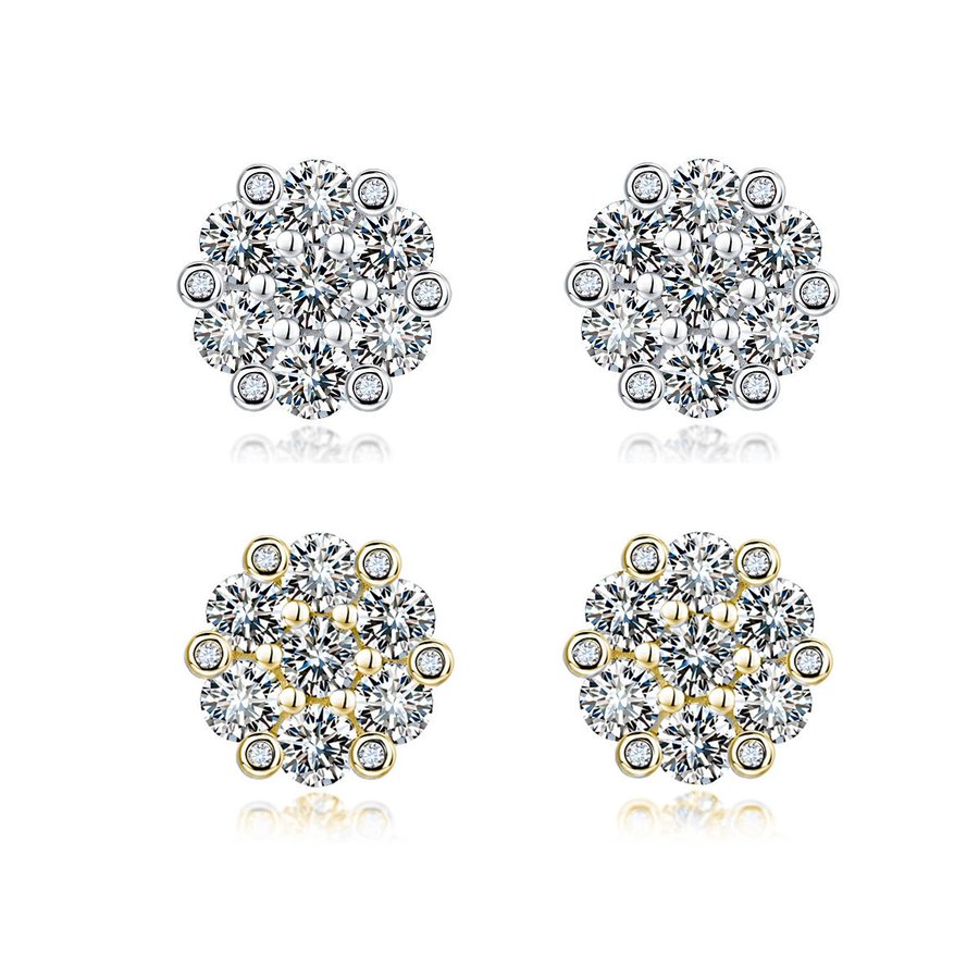 S925 Sterling Silver Floral Cluster Stud Earrings, 3mm D-VVS1 Moissanite Pave, Platinum Plated 2.5g Women's Jewelry Gift Box Set