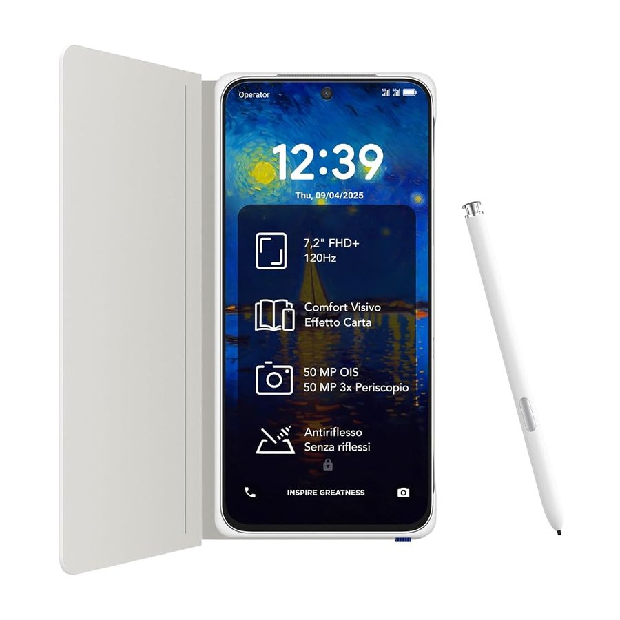 TCL NXTPAPER 60 Ultra 5G Smartphone Android, 7,2" FHD+, 12 GB RAM + 512 GB ROM, telefono con protezione per gli occhi, bianco lunare, con cover flip e stilo