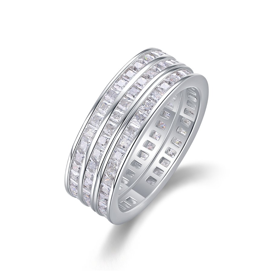 S925 Silver 3.9g Platinum Plated Moissanite Eternity Ring, 108 Pcs D VVS1 Stackable Band, GRA Certified US 5-9