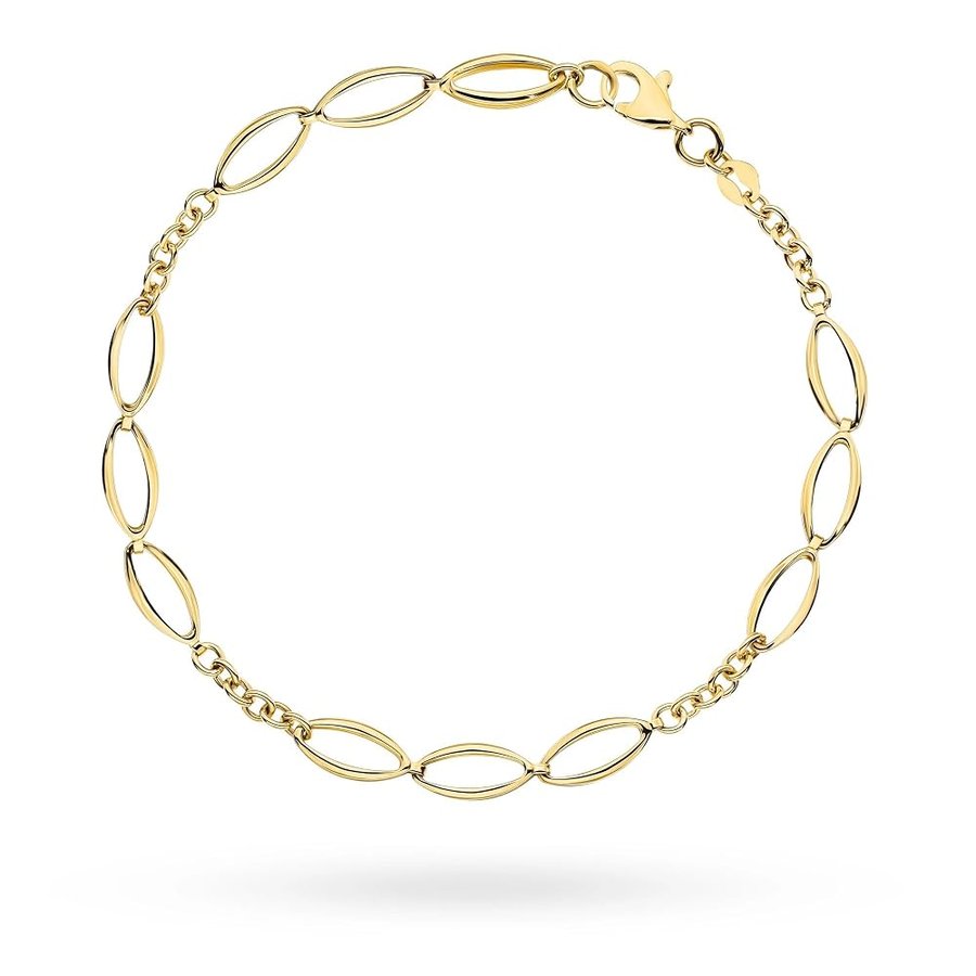 Bracciale da donna in oro giallo 585 (14 carati), tripla maglie ovali, 18 cm