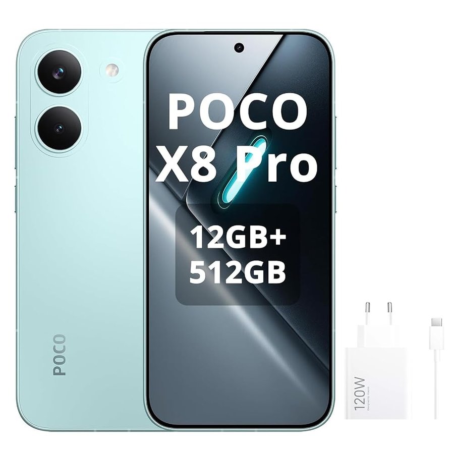 XIAOMI POCO X8 Pro Smartphone 12+512GB,processore Dimensity 8500-Ultra,batteria da 6500 mAh,sensore Sony IMX882 da 50 MP con OIS,fotocamera da 50 MP,Verde,Con caricatore da 120 W