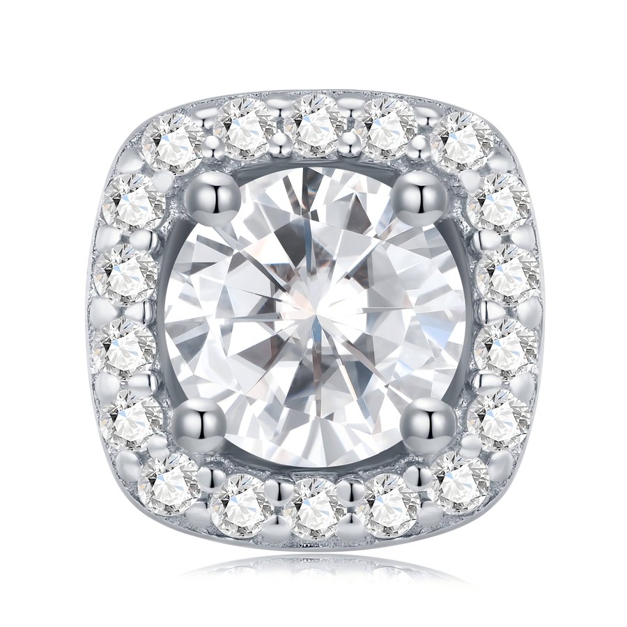 S925 Sterling Silver 3ct D-VVS1 Moissanite Stud Earrings, Cushion Halo Platinum Plated Jewelry With GRA Certificate Gift Box
