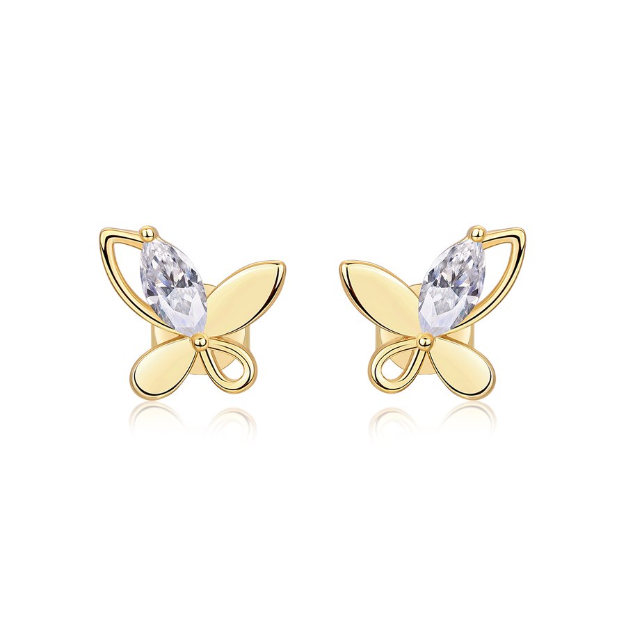 S925 Sterling Silver Gold Plated Abstract Butterfly Stud Earrings, 0.6ct D-VVS1 Moissanite, 1.7g Women's Jewelry Gift Box