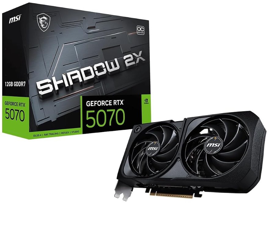 msi NVIDIA GeForce RTX 5070 12G Shadow 2X OC Scheda grafica – 12 GB GDDR7 (28 GB/s / 192 bit), PCIe 5.0, Doppia ventola (2 ventole TORX 5.0), HDMI 2.1b, DisplayPort 2.1b, pronta per formato SFF