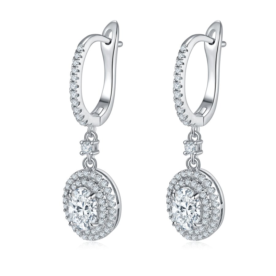 S925 Sterling Silver 2.0ct D Color VVS1 Moissanite Hoop Earrings 33mm Double Halo Pave Platinum Plated GRA Certified Gift Box