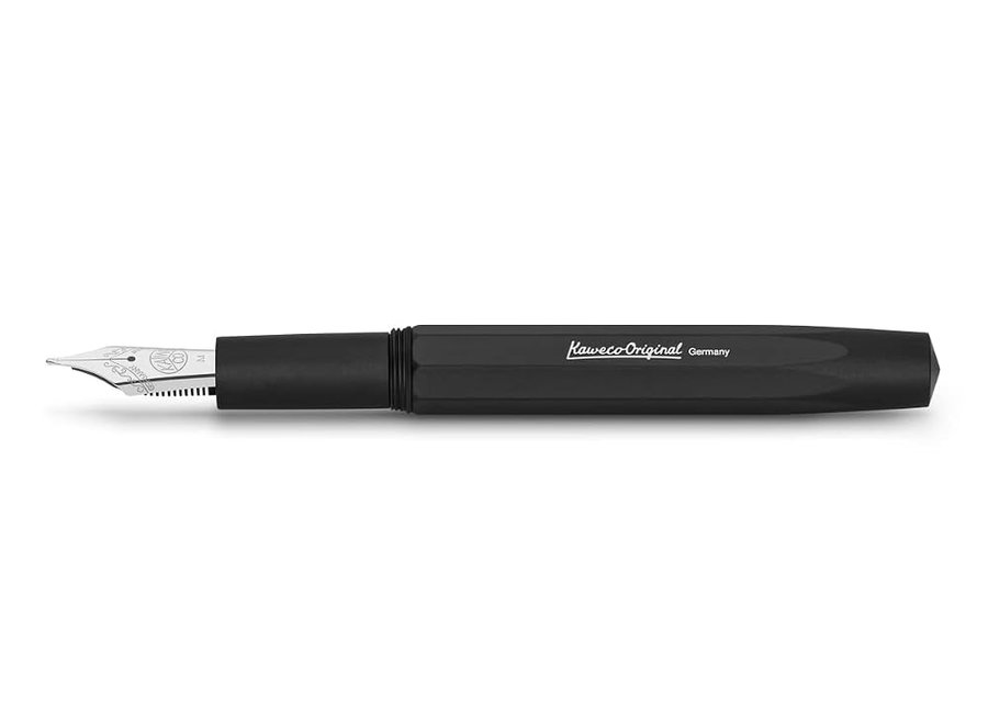Kaweco Penna stilografica originale 250 Black Chrome, esclusiva penna stilografica in alluminio per cartucce d'inchiostro con elegante custodia in metallo, 12,7 cm, colore nero, larghezza penna: F