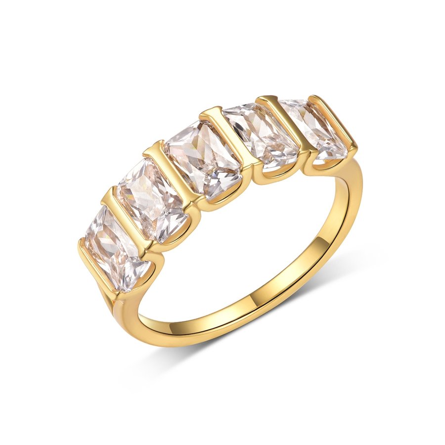 S925 Silver Gold Plated 5-Stone 4x6mm Emerald Cut Moissanite Eternity Ring D Color VVS1 US 6-9 GRA Certified Gift Box