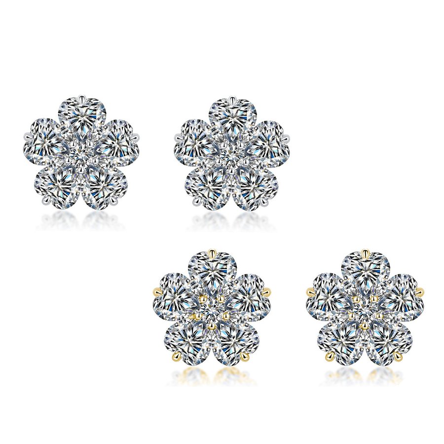 S925 Sterling Silver Heart Flower Stud Earrings, 5x5mm D-VVS1 Moissanite Cluster, Platinum Plated 3.4g Women's Jewelry Gift Box