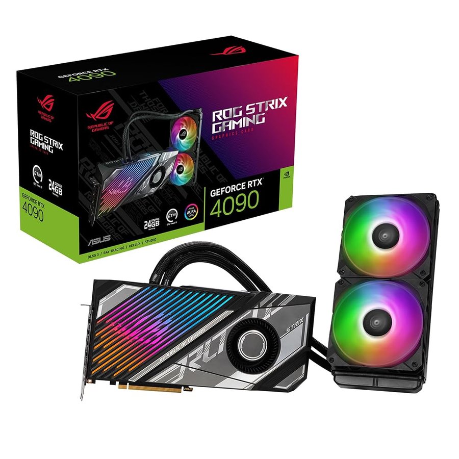 ASUS ROG Strix LC NVIDIA GeForce RTX™ 4090 Gaming Graphics Card (PCIe® 4.0, 24GB GDDR6X, HDMI® 2.1, DisplayPort™ 1.4a, piastra fredda a copertura completa, radiatore da 240 mm, tubo 560 mm)