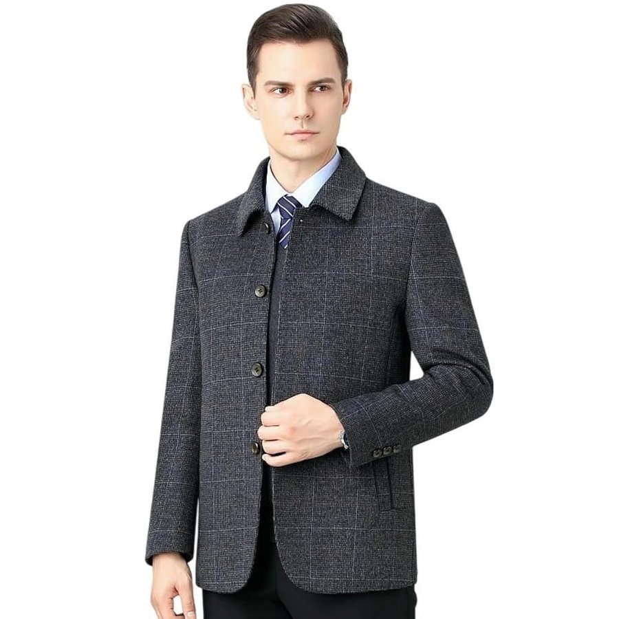 Cappotto di lana da uomo medio autunno-inverno double face in cashmere con bottoni di mezza età