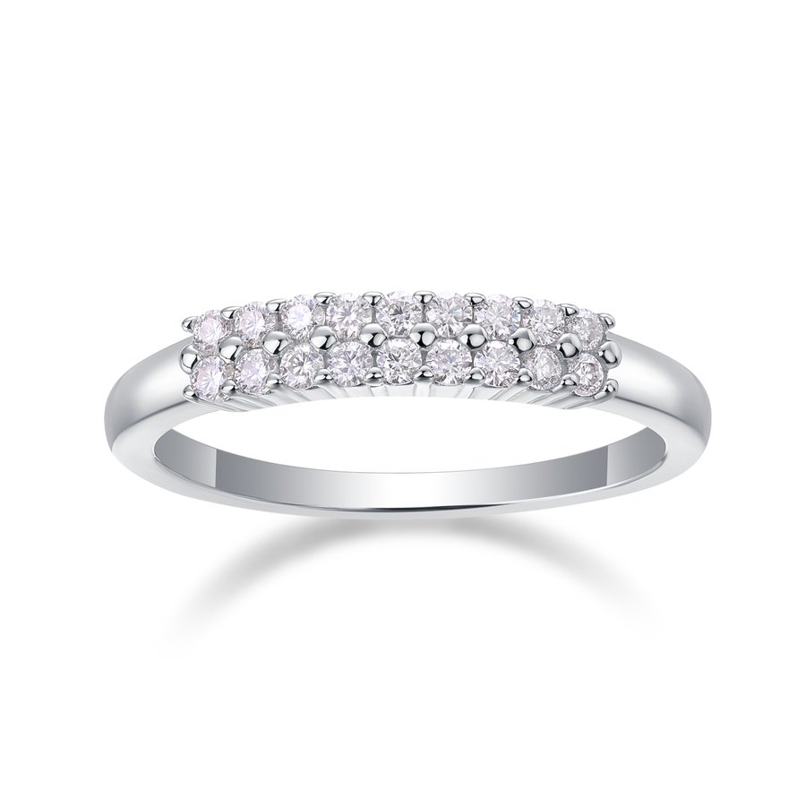 S925 Silver 2.1g Platinum Plated Moissanite Ring, 3.0mm 18pcs D VVS1 Double Row Band, GRA Certified US 5-9