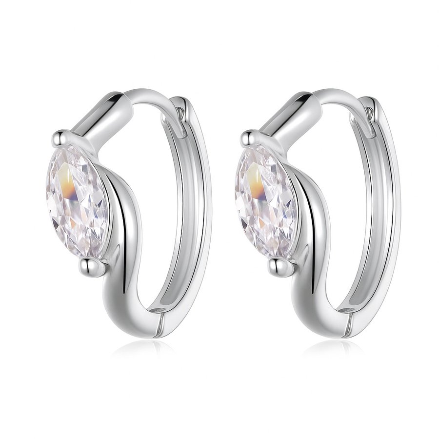 S925 Sterling Silver Marquise Cut Huggie Earrings, 3.5x7mm D-VVS1 Moissanite, Platinum Plated 2g Elegant Women's Jewelry Gift Box