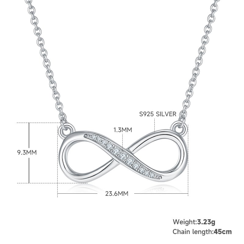 3.2g S925 Sterling Silver 11 Stone Moissanite Infinity Necklace 45cm  Half Pave Pendant With GRA, Platinum Plated Romantic Jewelry Gift Box Set For Women