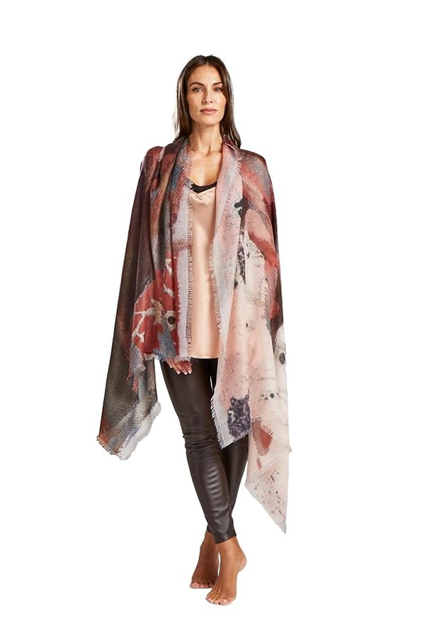 Stola in Cashmere 100% Puro Ultraleggera, Modello Mani, Scialle Donna con Stampa Digitale Artigianale, Made in Italy, accessorio di lusso, foulard cashmere pregiato, estiva leggera