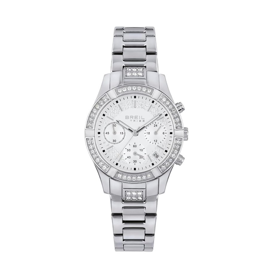 Breil, Collezione C'est Chic, Orologio Donna, Cronografo Donna in Acciaio, Lunetta con Cristalli, Quadrante Bianco con Finitura Satinata, Cassa 36 mm, Pratica Chiusura, Resistente all'Acqua