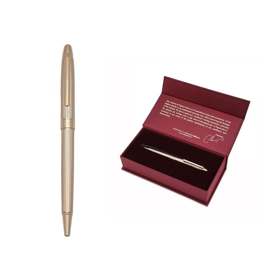 Piguet Genève – Penna Rollerball di Lusso ed Ergonomica – Serie Sigma V – Inchiostro Blu – Confezione Regalo con Ricarica Universale (l’Doré)