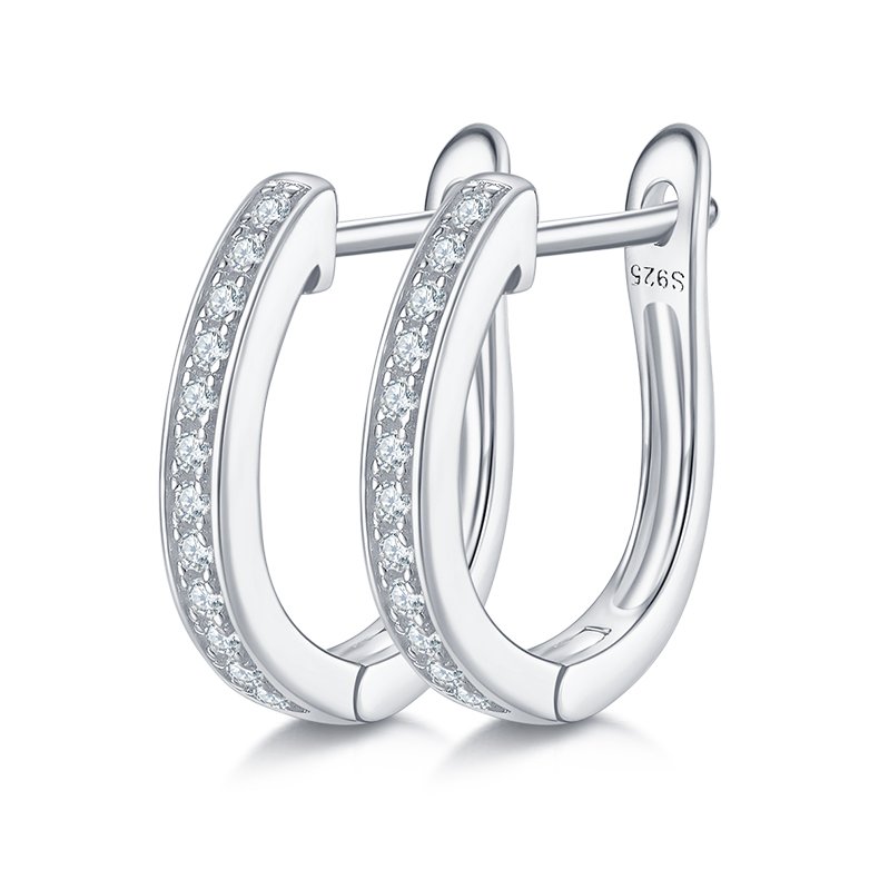 S925 Sterling Silver Pave Moissanite Hoop Earrings  Minimalist U Shaped Huggie Hoops With GRA Certificate Platinum Plated Jewelry Gift Box Set For Women
