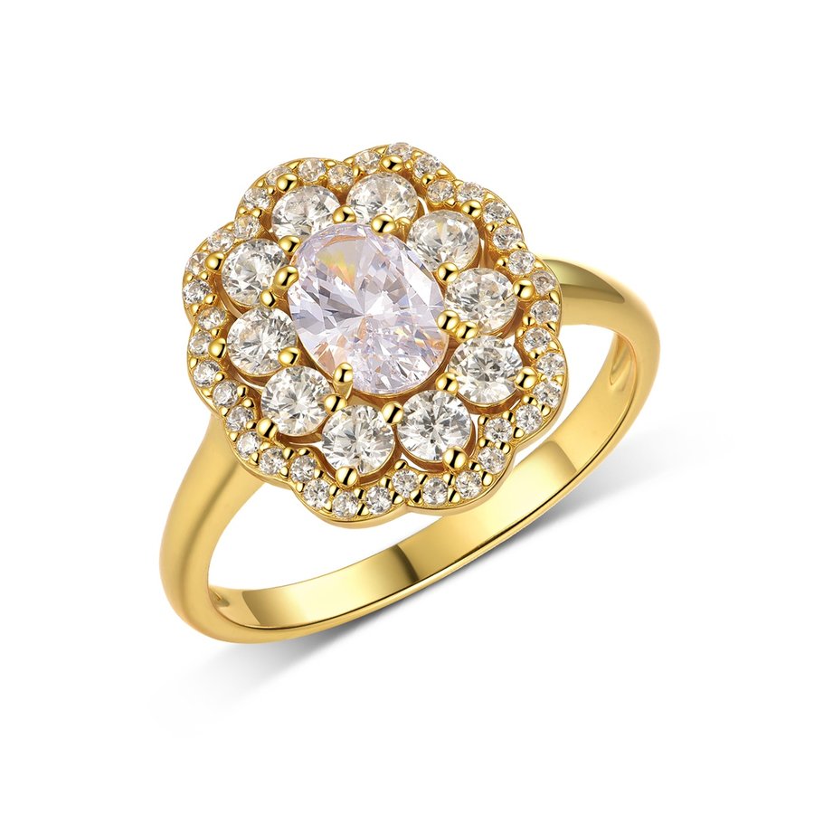 S925 Silver Gold Plated 5x7mm Oval Moissanite Ring Double Floral Halo D Color VVS1 US Size 6-9 GRA Certified Gift Box