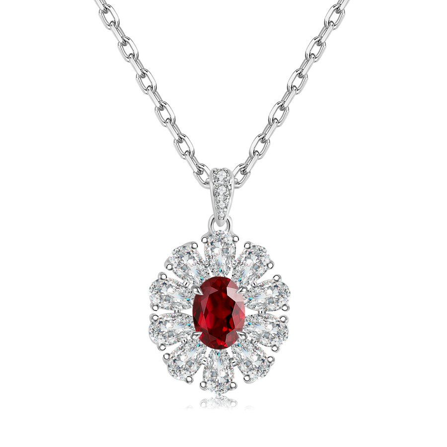 S925 Silver 4.0g Lab-Created Gemstone Necklace, 7x5mm Pendant, 5 Colors, 40&5cm