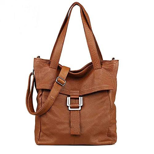 Borsa da Donna in Pelle di Lusso in Vera Pelle, Grande Borsa a Tracolla, Grande Tote (Marrone 31cm_11cm_41cm)