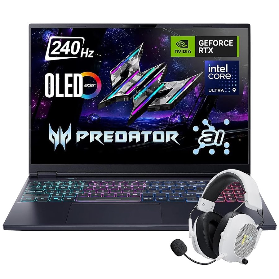 Acer Predator Helios Neo 16S AI Gaming Laptop, 16'' WQXGA 240HZ OLED, Intel 24-Core Ultra 9 275HX, RTX 5060 DLSS4, 32GB DDR5 1TB SSD, Killer WiFi 6E, Thunderbolt 4, RJ 45, Win 11 Pro con accessorio