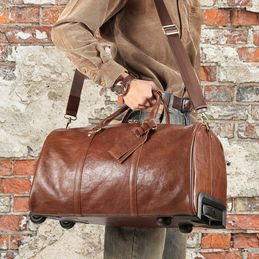 New Crazy Horse Leather Trolley Travel Bag, Retro Genuine Leather Travel Bag, Large Capacity Business Travel Luggage