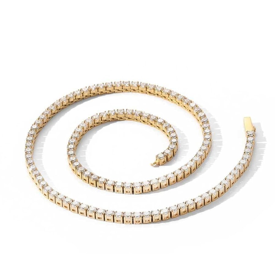 Collana da Tennis in Oro/Bianco da 4 mm for Donna Uomo - Collana da Tennis con Diamanti Finti CZ placcati in Oro Bianco 18 carati Catene da Donna con Pietre preziose a Taglio Rotondo,Collan