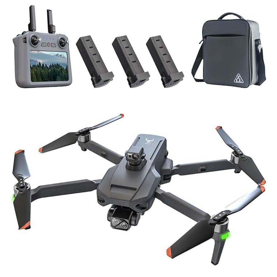 SG909 Drone con Fotocamera 4K per Adulti, Stabilizzazione Gimbal a 3 Assi, Trasmissione video a 6 km, Telecomando RC con schermo, ostacoli a 360°, Quadricottero Pieghevole, 3 Batterie