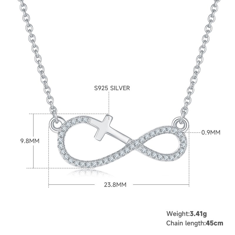 3.4g S925 Sterling Silver Moissanite Infinity Cross Necklace 45cm  41 Stone Pendant With GRA, Platinum Plated Christian Jewelry Gift Box Set For Women