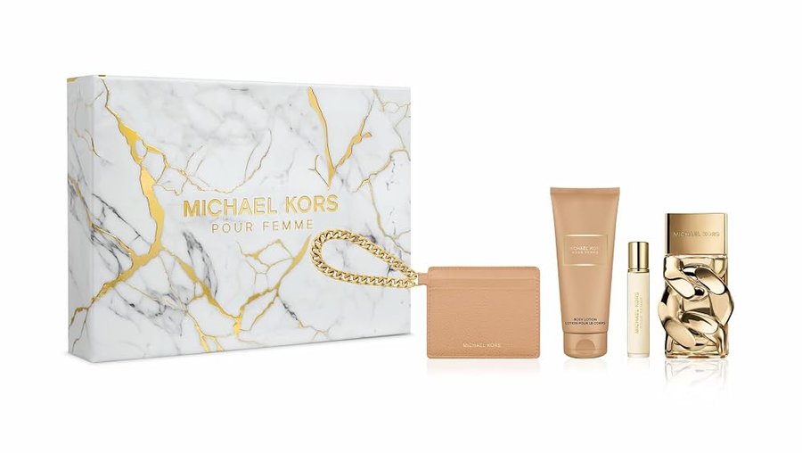 Michael Kors Pour Femme Eau de Parfum 100 ml Set regalo (contiene 100 ml EDP, 100 ml lozione per il corpo, 10 ml spray da viaggio e portafoglio di carte)