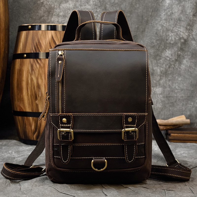 Retro Crazy Horse Leather Multifunctional Leather Backpack For Men And Students