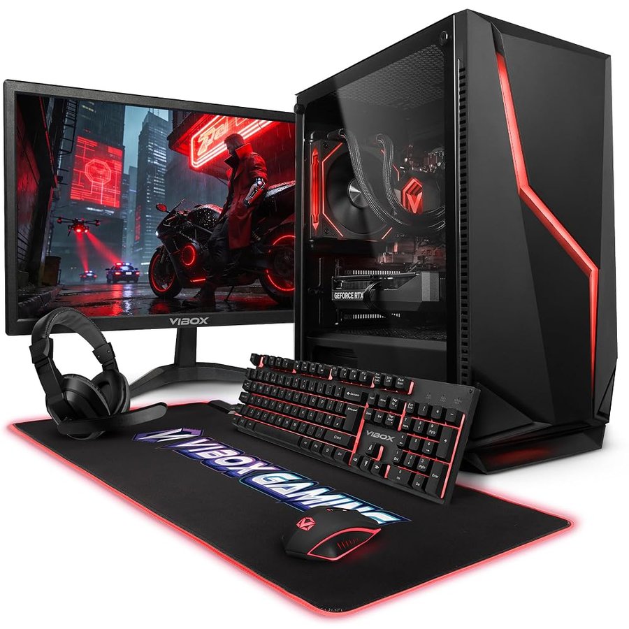 Vibox Gaming PC Completo, AMD Ryzen 7 9700X, Radeon RX 9060 XT 16GB, 16GB RAM, 1TB SSD, Windows 11, 23" Monitor, WiFi 6 + Bluetooth 5.4