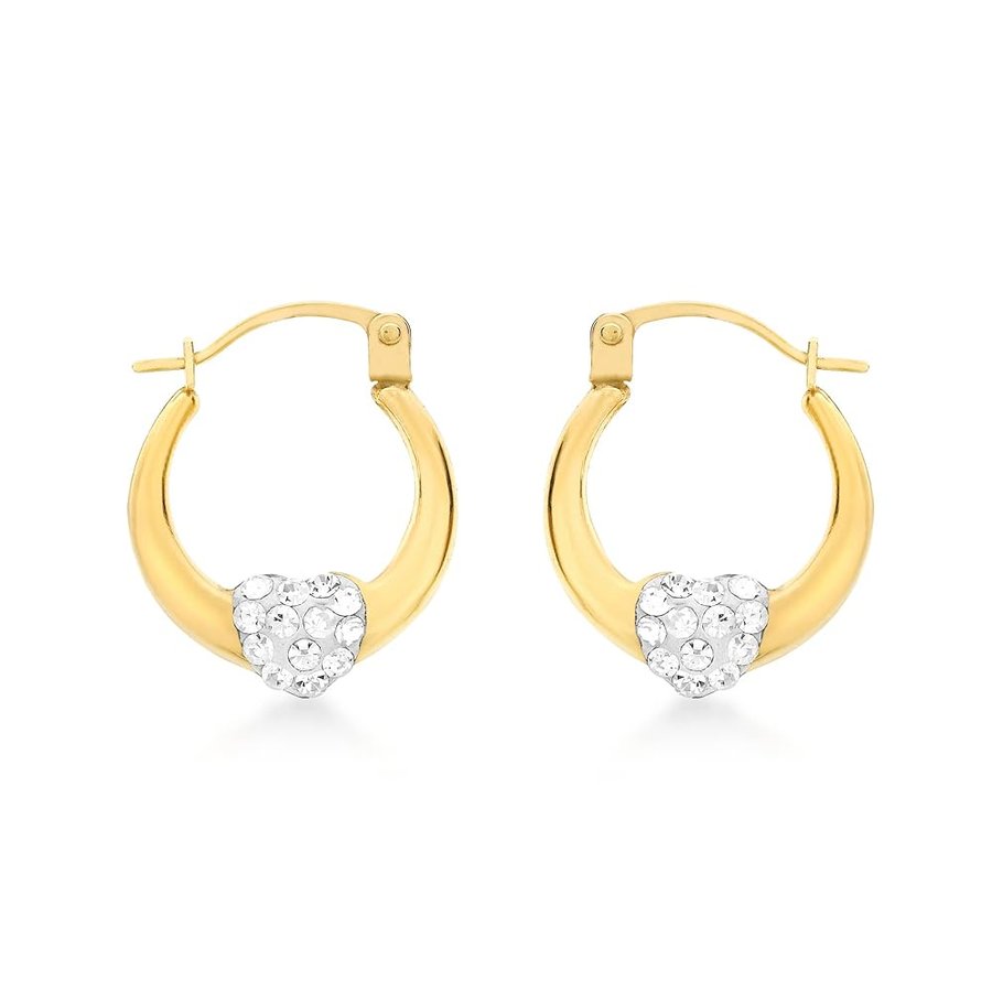 Orecchini creoli cuore bianco Crystalique da donna in oro giallo 9 ct