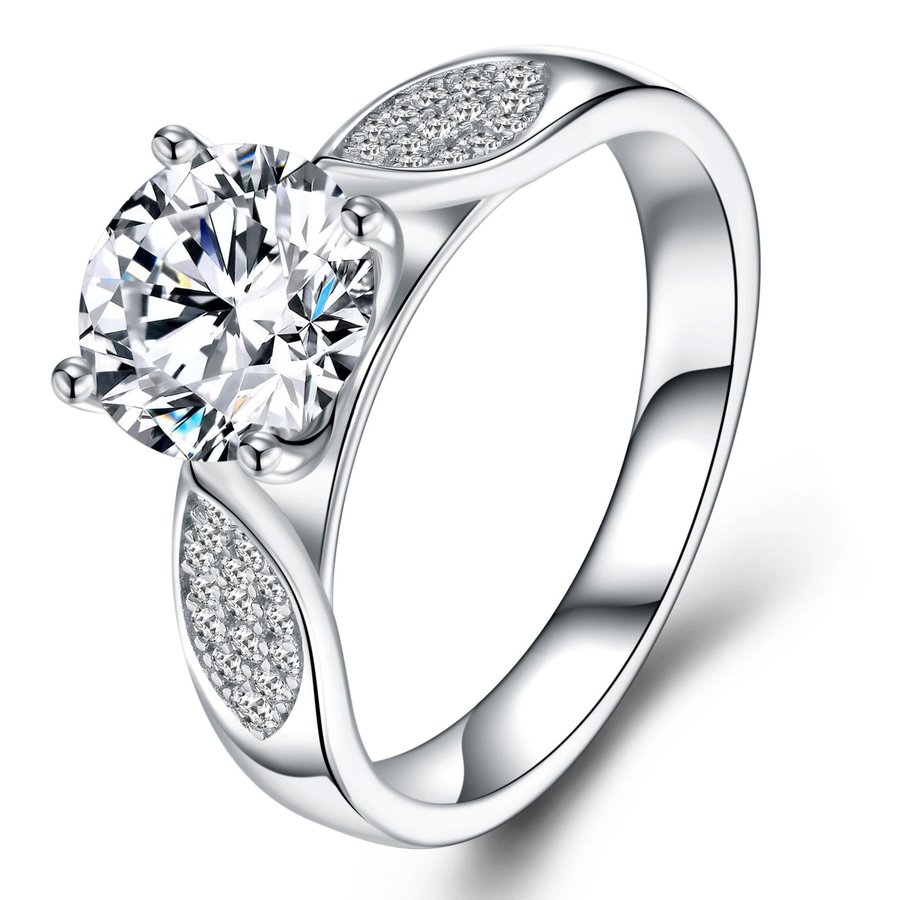 S925 Silver 4g Leaf Design Moissanite Ring, 8mm D VVS1 Center, GRA Certified US 5-8